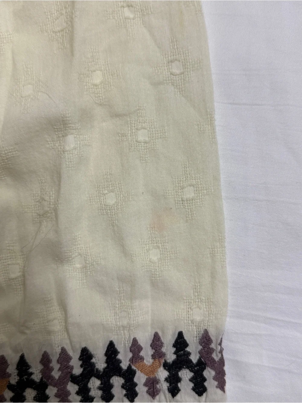 Free People Cream Hooded Embroidered Peasant Tunic with Black Trim